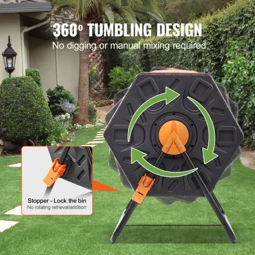 VEVOR Tumbling-Komposterbin Komposter Tumbler 140 L, Trommelkomposter Drehbar Doppelraum Tumbling Komposter 785 x 605 x 795 mm, 40 kg Belastbarer Garten Kompostbehälter inkl. Handschuhe – Bild 4