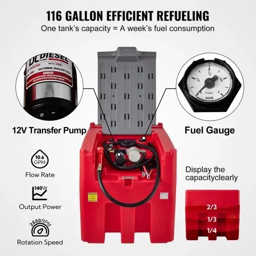VEVOR Tragbarer Dieseltank 439,11 L Mobile Tankanlage Rot Mobile Dieseltankstelle 140 W Tankstation Dieseltank 2600 U/min Transporttank 12 V – Bild 2