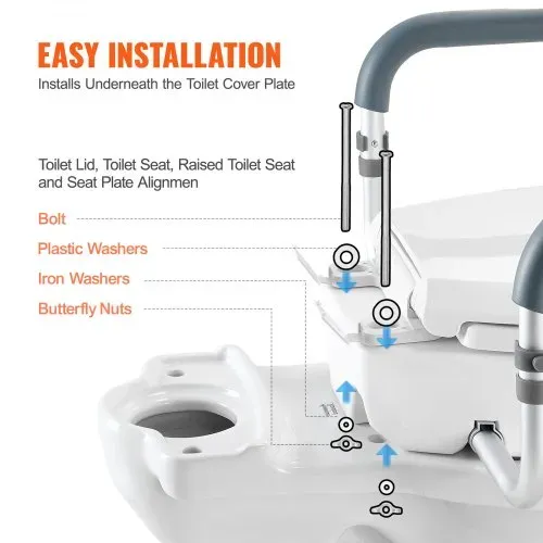VEVOR Toilettensitzerhöhung, 88,9 mm Hoch, Tragkraft 136 kg, für Runde Standardtoiletten, Aluminium-Handlauf, mit EVA-Armlehnenpolster, für Senioren, Behinderte, Patienten, Schwangere, Mediziner – Bild 5