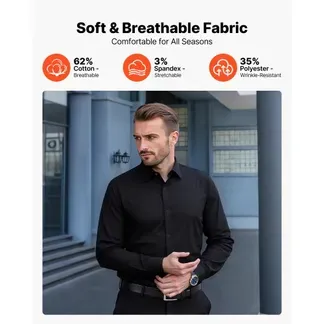 VEVOR Herrenhemd L, Langarmhemd, knitterfrei, Freizeithemden, Bügelfrei, Businesshemden, weicher Stretch-Stoff für Business, Freizeit oder formelle Anlässe, Arbeit, Hochzeit, Abendessen, Schwarz VEVOR Herrenhemd L, Langarmhemd, knitterfrei, Freizeithemden, Bügelfrei, Businesshemden, weicher Stretch-Stoff für Business, Freizeit oder formelle Anlässe, Arbeit, Hochzeit, Abendessen, Schwarz