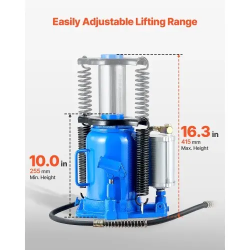 VEVOR pneumatischer Flaschenwagenhebr Wagenheber 32 t 255–415 mm Hubbereich, lufthydraulischer/manueller Stempelwagenheber Wagenheber mit Pumpe für SUV Pickup Lkw Wohnmobil Autoreparatur blau – Bild 3