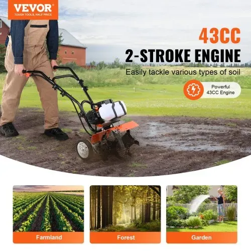 VEVOR Gartenfräse 43CC Hubraum Gasbetrieben Motorhacke 300mm Anbaubreite Motorfräse 100mm Kultivierungstiefe Bodenhacke Stahl Kultivierungsklinge Ackerfräse 1110x448x910mm Kultivator VEVOR Gartenfräse 43CC Hubraum Gasbetrieben Motorhacke 300mm Anbaubreite Motorfräse 100mm Kultivierungstiefe Bodenhacke Stahl Kultivierungsklinge Ackerfräse 1110x448x910mm Kultivator
