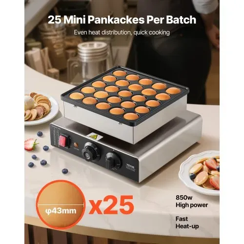 VEVOR Mini Pfannkuchenmaker Dutch Muffin Waffeleisen mit 43 mm Durchmesser, antihaftbeschichteter Poffertjes-Grill aus Edelstahl, elektrischer Mini Pancake Bäcker für Zuhause Küche Restaurant VEVOR Mini Pfannkuchenmaker Dutch Muffin Waffeleisen mit 43 mm Durchmesser, antihaftbeschichteter Poffertjes-Grill aus Edelstahl, elektrischer Mini Pancake Bäcker für Zuhause Küche Restaurant