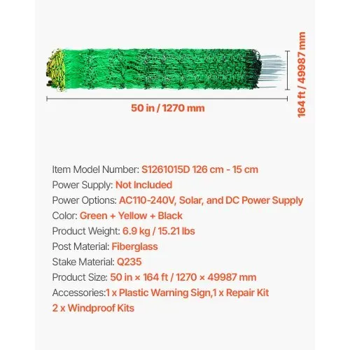 VEVOR Elektrozaunnetz, 127 cm H x 49 m L, Viehzaunnetz mit Pfosten & Pfählen, Maschennetze für Ziegen, Schafe, Hirsche, Schweine, Hunde, Elektrozäune für Hinterhöfe, Gärten, Bauernhöfe, Ranches – Bild 6