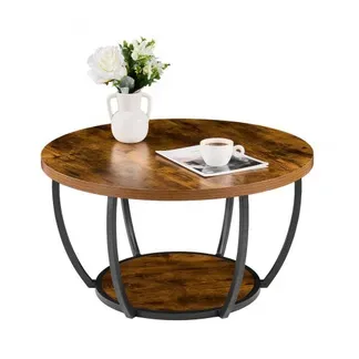 VEVOR Couchtisch Beistelltisch rund, zweistufiger Beistelltisch Sofatisch mit Metallgestell & offenem Stauraum & 34,9 kg Tragkraft, minimalistischer Wohnzimmertisch Kaffeetisch rustikales Braun VEVOR Couchtisch Beistelltisch rund, zweistufiger Beistelltisch Sofatisch mit Metallgestell & offenem Stauraum & 34,9 kg Tragkraft, minimalistischer Wohnzimmertisch Kaffeetisch rustikales Braun