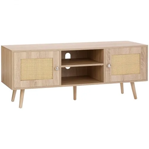 VEVOR Rattan-TV-Ständer, Fernsehschrank Boho-TV-Schrank für 140 cm Fernseher, Retro-TV-Ständer, Rattan-TV-Konsole mit verstellbaren Regalen & 2 Türen, für Wohnzimmer, Medienraum, Eiche VEVOR Rattan-TV-Ständer, Fernsehschrank Boho-TV-Schrank für 140 cm Fernseher, Retro-TV-Ständer, Rattan-TV-Konsole mit verstellbaren Regalen & 2 Türen, für Wohnzimmer, Medienraum, Eiche