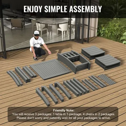VEVOR 5-teiliges Gartenmöbel Set Balkonmöbel Set 1 Tisch + 4 Stühle, 150 kg / 150 kg Sitzgruppe Garnitur Wetterfest Sonnenfest, Essgruppe Garten Terrassenmöbel-Set Modern Balkon Möbel Hellgrau – Bild 5