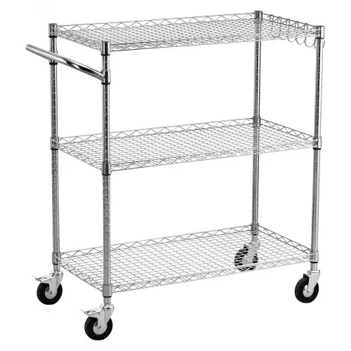 VEVOR Küchenwagen mit 3 Ebenen, Schwerlast-Servierwagen bis 300 kg, Rollwagen mit Höhenverstellbaren Drahtablagen und Griff, Metallregal auf Rollen für Küche, Garage & Waschküche, 890 x 453 x 1040 mm – Bild 8