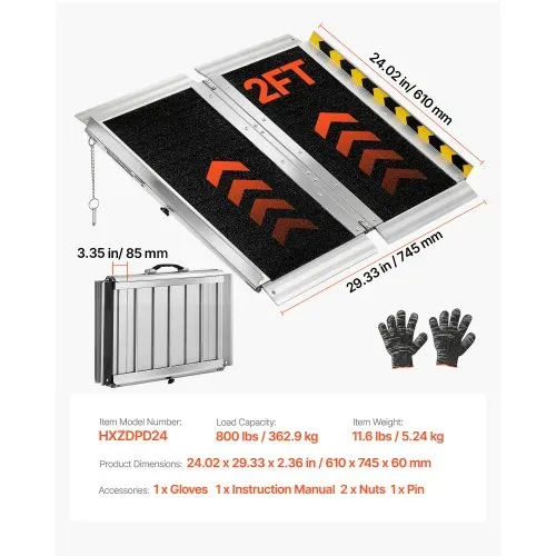 VEVOR Rollstuhlrampe Faltbar 610x745mm, 362,9kg Belastbare Schwellenrampe mit Rutschfester Oberfläche, Tragbare Alu-Auffahrschiene, Auffahrrampe für Rollstuhl Scooter Türschwelle Bordsteine Treppen – Bild 6