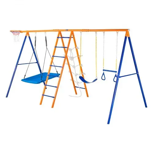 VEVOR Schaukel-Sets für den Garten, 6-in-1-Schaukel-Set mit 2 Schaukeln, Trapezstange, Kletterleiter, Kletternetz und Basketballkorb, 200 kg Tragkraft, robustes Metall-Schaukel-Set für den Außenbereich für Kinder ab 3 Jahren – Bild 8