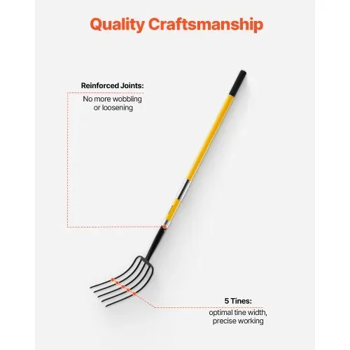 VEVOR Dunggabel 1450 mm, 5-Zinken-Heugabel mit Fiberglasstiel, Mistgabel, Mistforke, Gartenforke, Spatengabel aus geschmiedetem Stahl für Heu, Kartoffelkompostierung, Umpflanzen und Belüftung – Bild 4