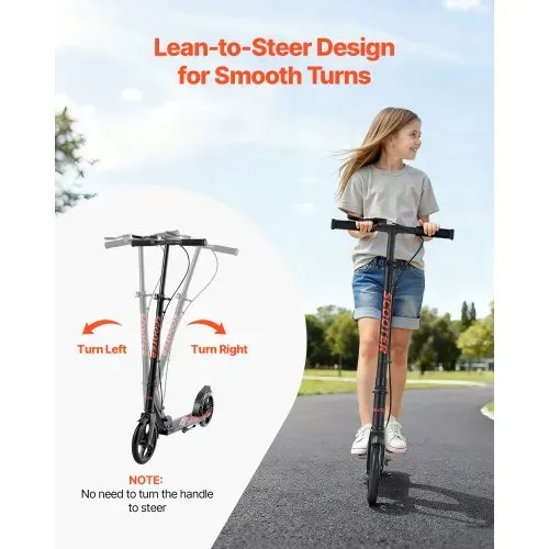 VEVOR Scooter (2 Räder) für Kinder ab 8 Jahren, Cityroller Kinderroller Straßenroller mit höhenverstellbarem Lenker & rutschfestem Deck & Handbremse, faltbarer Tretroller bis zu 100 kg, Schwarz – Bild 3