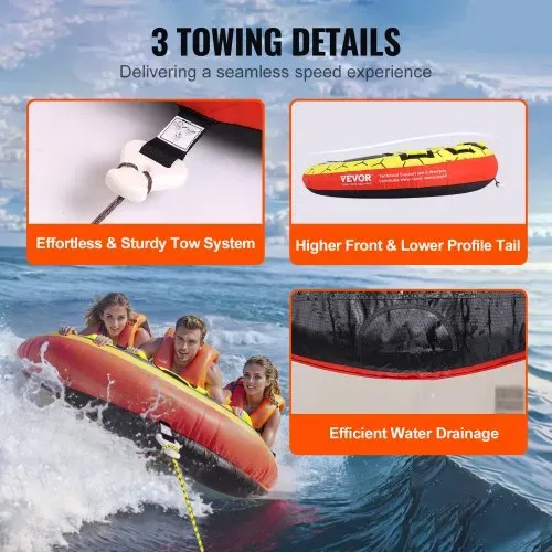 VEVOR Schleppschlauch zum Bootfahren, Aufblasbare Bootsschläuche und Schleppboote für 1–3 Personen, 510 lbs, 63 Zoll runde Wassersport-Schleppschläuche zum Ziehen von Booten, Vollnylon-Überzug – Bild 5
