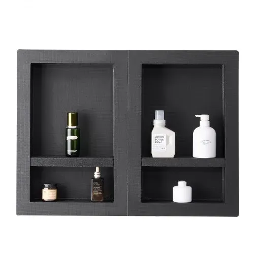 VEVOR Duschnische, 40,6 x 61 cm + 40,6 x 61 cm Wandnische mit beweglichem Regal, 10,2 cm dicker moderner Seifen- & Shampoo-Aufbewahrungs-Organizer, schwarz für Badezimmerdusche – Bild 9