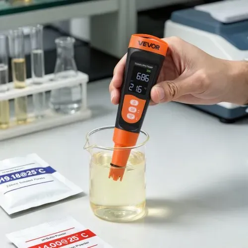 VEVOR pH-Meter, pH/EC/TDS Multiparameter-Messung, IP68 Wasserdichte Sonde, Taschen-Tester-Set mit Kalibrierpulver-Päckchen, VA-Display, PH Messgerät, Wassertester für Wasserqualitätsprüfung – Bild 7