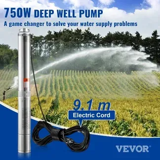 VEVOR Tiefbrunnen-Tauchpumpe, 750 W, 230 V, 60 Hz, 7,1 m³/h max. Durchfluss, 75 m max. Förderhöhe, mit 9,1 m Stromkabel, Edelstahl-Wasserpumpe für Industrie, Bewässerung und Heimgebrauch, IP68-Wasserschutzklasse VEVOR Tiefbrunnen-Tauchpumpe, 750 W, 230 V, 60 Hz, 7,1 m³/h max. Durchfluss, 75 m max. Förderhöhe, mit 9,1 m Stromkabel, Edelstahl-Wasserpumpe für Industrie, Bewässerung und Heimgebrauch, IP68-Wasserschutzklasse