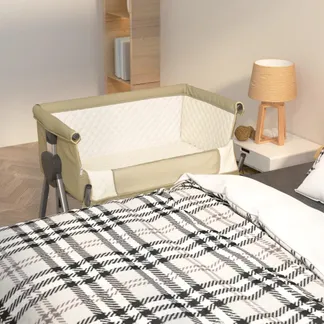 vidaXL Babybett mit Matratze Taupe Leinenstoff vidaXL Babybett mit Matratze Taupe Leinenstoff