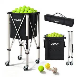 VEVOR Tennisballwagen Faltbar, Tennisballkorb für 200 Tennisballs, Klappbarer Ballwagen mit Rahmen aus Edelstahl & Tragetasche, Mobiler Ballkorb mit Rollen für Training Verein Aufbewahrung, Schwarz VEVOR Tennisballwagen Faltbar, Tennisballkorb für 200 Tennisballs, Klappbarer Ballwagen mit Rahmen aus Edelstahl & Tragetasche, Mobiler Ballkorb mit Rollen für Training Verein Aufbewahrung, Schwarz