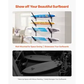 VEVOR Surfbrett-Wandhalterung (4 Ebenen) horizontales Surfbrett-Rack Aufhänger zur Aufbewahrung & Präsentation, höhenverstellbarer Organizer für Kiteboards Shortboards Skier Snowboards Schwarz VEVOR Surfbrett-Wandhalterung (4 Ebenen) horizontales Surfbrett-Rack Aufhänger zur Aufbewahrung & Präsentation, höhenverstellbarer Organizer für Kiteboards Shortboards Skier Snowboards Schwarz
