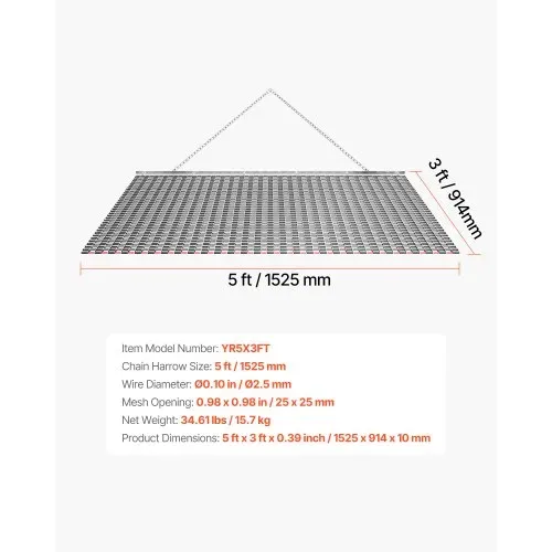 VEVOR Schleppegge 1525x914mm, Wiesenegge, Wiesenschleppe, Feldegge aus Verzinktem Stahl mit Anhängekette, Anbaugerät für ATVs, UTVs & Traktoren zum Einebnen von Schotterwegen, Fahrspuren & Feldern – Bild 6
