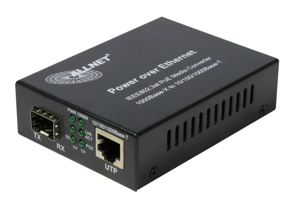 ALLNET Medienkonverter PoE (15,4W/30W) auf 1000BASE-SX/LX Single-/ Multimode SFP Mini-GBIC Anschluss „ALL-MC202P-SFP1-PoE“ ALLNET Medienkonverter PoE (15,4W/30W) auf 1000BASE-SX/LX Single-/ Multimode SFP Mini-GBIC Anschluss „ALL-MC202P-SFP1-PoE“