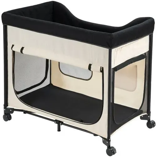 VEVOR erhöhtes Haustierbett (XL), faltbare Hundeliege mit 600D Oxford-Stoff & holländischem Samt, tragbares erhöhtes Kinderbett mit Rädern & seitlichen Aufbewahrungstaschen & Tragetasche, Beige – Bild 8