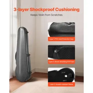 VEVOR 4/4 Violinenkoffer in voller Größe, eingebautes Hygrometer, Geigenkoffer, Geigenkasten mit weichem Futter, zwei Schultergurten, kratzfest, dreieckige Form, für Violine, schwarz VEVOR 4/4 Violinenkoffer in voller Größe, eingebautes Hygrometer, Geigenkoffer, Geigenkasten mit weichem Futter, zwei Schultergurten, kratzfest, dreieckige Form, für Violine, schwarz