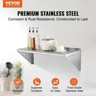 VEVOR 12″ x 36″ Edelstahlregal, wandmontiertes schwebendes Regal mit Halterungen, 250 lbs Tragkraft, gewerbliche Regale, robustes Lagerregal für Restaurant, Küche, Bar, Zuhause und Hotel VEVOR 12″ x 36″ Edelstahlregal, wandmontiertes schwebendes Regal mit Halterungen, 250 lbs Tragkraft, gewerbliche Regale, robustes Lagerregal für Restaurant, Küche, Bar, Zuhause und Hotel