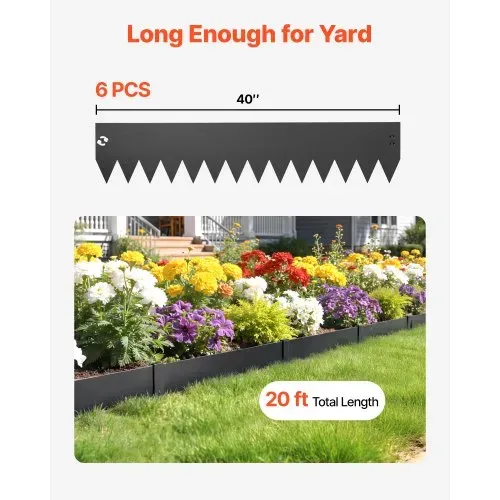 VEVOR Rasenkante 6er-Pack 1016x203 mm, Beeteinfassung mit 6 Befestigungsclips, Biegsame Rasenbleche aus Verzinktem Stahl, Mähkante, Palisade Beetumrandung für Blumenbeete & Gartenwege, Schwarz – Bild 3