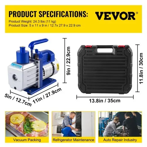 VEVOR 136 L/min(4.8CFM) Vakuumpumpe, 249 W(1/3HP) Unterdruckpumpe Vakuumgeräte Pumpe, 5Pa Vakuumpumpe Unterdruckpumpe, Refrigerant Vacuum Pump, Vacuum Pump, Vakuumpumpe Unterdruckpumpe – Bild 6