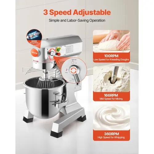 VEVOR Kommerzieller Knetmaschine 30L für Backbedürfnisse Pizzateig Brotteig usw. Kochmaschine Handelsüblicher 3-Gang-Standmixer aus Hochleistungsstahl Brandneuer – Bild 2