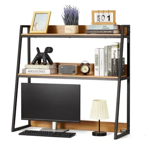 VEVOR Schreibtisch Bücherregal 2-stufiger Organizer (95 x 32 x 90 cm) Tischregale Organizer Ausstellungsregal aus Spanplatten + Melaminpapier + Q195A, Regal mit rutschfesten Füßen, Büro schwarz – Bild 9