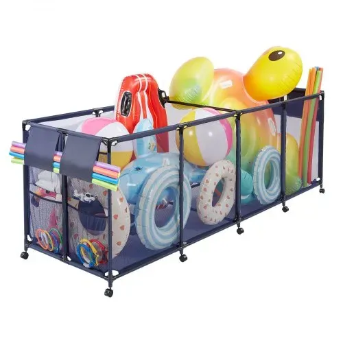 VEVOR Pool Aufbewahrungsbehälter 2620x815x890 mm, Organizer mit Seitentaschen, Metallrahmen, Netzkorb, Aufbewahrungsbox, Organisationskorb, Aufbewahrungskorb, Aufbewahrungswagen für Poolspielzeug – Bild 9