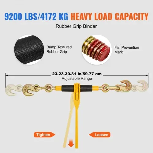 VEVOR Ketten- und Binder-Set, 3/8"-1/2" Ratschenlastbinder 9200 lbs Arbeitslastgrenze, 3/8" x 10' G80 Ketten mit Greifhaken, Ratschenbinder und Ketten für LKW, Festzurren, Transportieren, Abschleppen, 2er Set – Bild 3