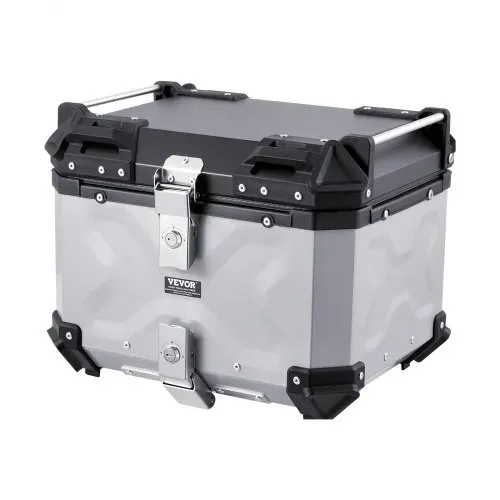 VEVOR Motorrad-Topcase Motorradkoffer 45 L Heckbox aus Aluminiumlegierung mit Lederfutter, abnehmbare Motorrad-Topbox mit Schloss & Rückenpolster, Helmkoffer (435 x 378 x 348 mm) Silber – Bild 9