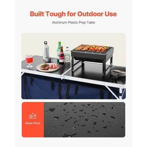 VEVOR Camping Küchentisch klappbarer Kochtisch Outdoor, 3-fach höhenverstellbar, tragbare Kochstation aus Aluminium mit Organizer & Tragegriff, für Grillpartys Picknicks Wohnmobilreisen Blau – Bild 2