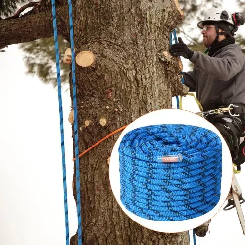 VEVOR 12,7 mm statisches Kletterseil, 60,9 m (200 Fuß) Outdoor-Kletterseil, 30 kN Bruchfestigkeit, Faserseil für Flucht, Abseilen, Brandrettung, Blau – Bild 7