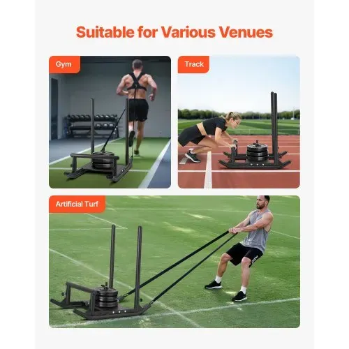 VEVOR Gewichtsschlitten Kraftschlitten Krafttrainingsschlitten zur Verbesserung der Geschwindigkeit bei sportlichen Übungen, Fitnessgerät mit Griff, kompatibel mit 25/51 mm Gewichtsscheiben Schwarz – Bild 5