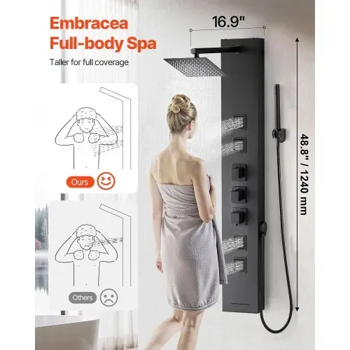 VEVOR Duschpaneel-Turmsystem (4 in 1) mit Regenwasserfall-Duschkopf, (124 cm) Duschsäule aus gebürstetem Edelstahl, Regenmassagesystem zur Wandmontage, mit Handbrause & 4 kleiner Massagedüsen VEVOR Duschpaneel-Turmsystem (4 in 1) mit Regenwasserfall-Duschkopf, (124 cm) Duschsäule aus gebürstetem Edelstahl, Regenmassagesystem zur Wandmontage, mit Handbrause & 4 kleiner Massagedüsen
