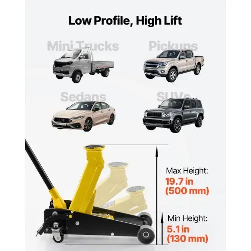 VEVOR Hydraulischer Rangierwagenheber 3 t Tragkraft, Flacher Wagenheber aus Stahl mit Einkolben-Schnellhubpumpe & Fußpedal, Autoheber für SUVs Pickups, 13 bis 50 cmHubbereich, Rennwagenheber – Bild 2