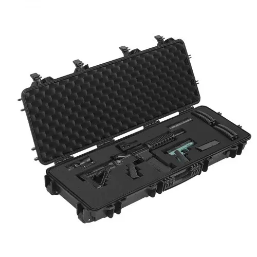 VEVOR Waffenkoffer mit Hartschale für Langwaffen abschließbarer Gewehrkoffer mit vorgeschnittenen Schaumstoffen, Langwaffenkoffer Waffenaufbewahrung rollbar IP67 wasserfest, 108,9 x 39,2 x 15,5 cm Schwarz – Bild 10
