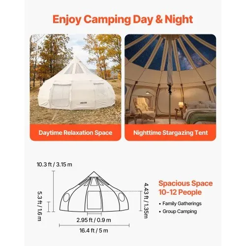 VEVOR Canvas-Glockenzelt, 5 m Jurte, 4 Jahreszeiten, mit Ofenrohrdurchführung & Regenhülle, Poly-Baumwoll-Gewebe, bis zu 12 Personen, für Familien-Camping, & Andere Outdoor-Aktivitäten, Beige VEVOR Canvas-Glockenzelt, 5 m Jurte, 4 Jahreszeiten, mit Ofenrohrdurchführung & Regenhülle, Poly-Baumwoll-Gewebe, bis zu 12 Personen, für Familien-Camping, & Andere Outdoor-Aktivitäten, Beige