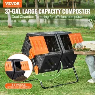 VEVOR Tumbling-Komposterbin Komposter Tumbler 140 L, Trommelkomposter Drehbar Doppelraum Tumbling Komposter 785 x 605 x 795 mm, 40 kg Belastbarer Garten Kompostbehälter inkl. Handschuhe VEVOR Tumbling-Komposterbin Komposter Tumbler 140 L, Trommelkomposter Drehbar Doppelraum Tumbling Komposter 785 x 605 x 795 mm, 40 kg Belastbarer Garten Kompostbehälter inkl. Handschuhe