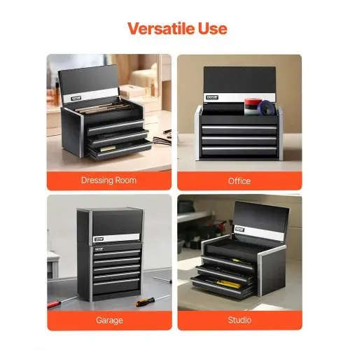 VEVOR Werkzeugkasten 218,4x118x120 mm, Werkzeugkiste mit 3 Schubladen, Werkzeugkoffer mit EVA-Einlagen und PP-Fußpolstern, robuster Stahl mit Kugellageröffnung und Pulverbeschichtung, schwarz – Bild 4