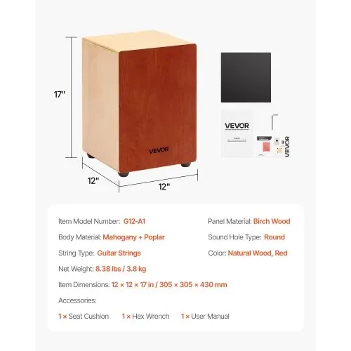 VEVOR Cajon, Kistentrommel mit internen Gitarrensaiten, leichte Drum-Box aus Holz, tragbares Trommel-Musikinstrument aus mit Silikonfüßen, abgerundeten Kanten, für Anfänger & Profis, 305x305x430 mm – Bild 6