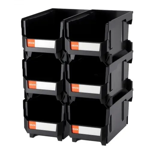 VEVOR Stapelboxen, 377 x 215 x 180 mm (6er-Pack), Lagerboxen, Sichtlagerboxen, Sichtlagerkasten zum Organisieren & Aufbewahren von Kleinteilen, Bürobedarf & anderem Zubehör, Schwarz – Bild 9