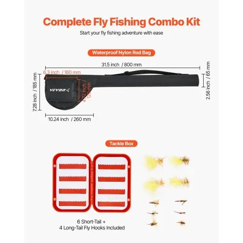 VEVOR Fliegenfischer-Kombi-Set, IM7 Carbon-Fliegenrute und -Rolle, Starter-Set mit Rutentasche & Tacklebox & 6 Kurzschwanz- und 4 Langschwanz-Fliegenhaken, ideal für Reisen und Urlaub – Bild 5