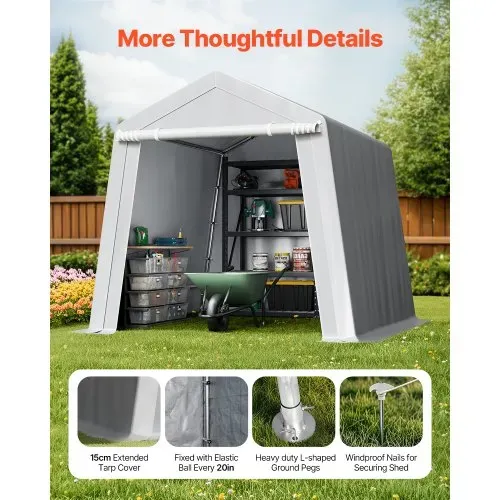VEVOR Gerätehaus, 243,8x243,8x229cm, Garagenzelt aus PE, Geräteschuppen, Fahrradgarage, Gartenschuppen, Carport, Fahrradschuppen, Aufbewahrungsgarage für Motorrad, Rasenmäher, Fahrrad, grau – Bild 5