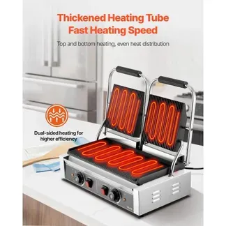 VEVOR kommerzieller Kontaktgrill 3600 W Elektrogrill Sandwichmaker (Doppelbackplatten) Panini Presse aus Edelstahl mit Temperaturregelung, 48 x 23 cm gerillte Emailleplatte für Hamburger Steak Speck VEVOR kommerzieller Kontaktgrill 3600 W Elektrogrill Sandwichmaker (Doppelbackplatten) Panini Presse aus Edelstahl mit Temperaturregelung, 48 x 23 cm gerillte Emailleplatte für Hamburger Steak Speck