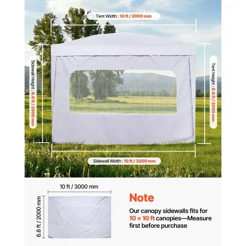 VEVOR 1x Seitenwand für Pavillon, Seitenteil für 3 x 3 m Faltpavillon, Wasserfeste Seitenplane mit Sonnenschutz PU-Beschichtung, inklusive Reißverschluss & Fenster für Outdoor-Events Marktstände, Weiß – Bild 2